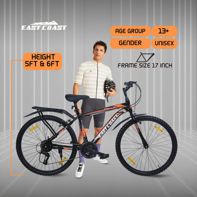 Premium City 21 Speed | 26T Mountain Bike/Cycle with Inbuilt Carrier - Black/Orange Color