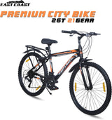 Premium City 21 Speed | 26T Mountain Bike/Cycle with Inbuilt Carrier - Black/Orange Color