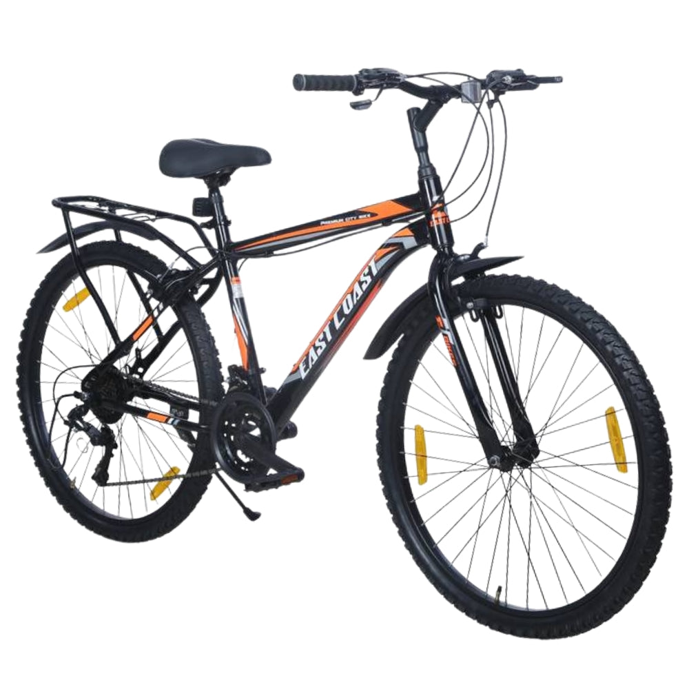Premium City 21 Speed | 26T Mountain Bike/Cycle with Inbuilt Carrier - Black/Orange Color