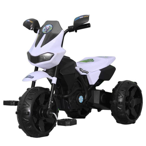 Racing Musical Tricycle for Kids With Music Horn Curved Seat Paddles - White Color