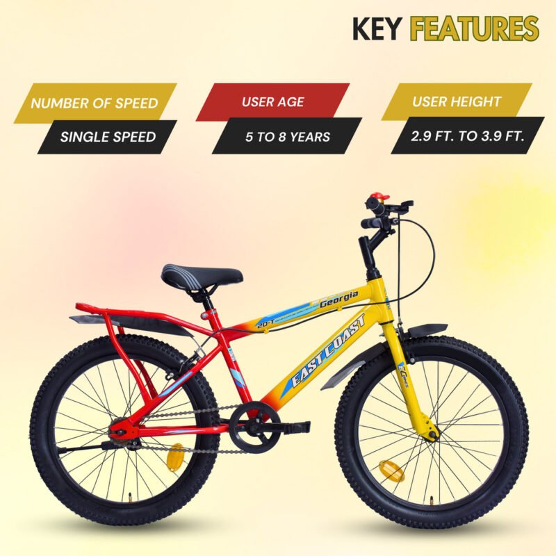 EASTCOAST Georgia Single-Speed Kids Cycle Bicycle 20T Bike for Kids - Dual Shade (Red-Yellow)