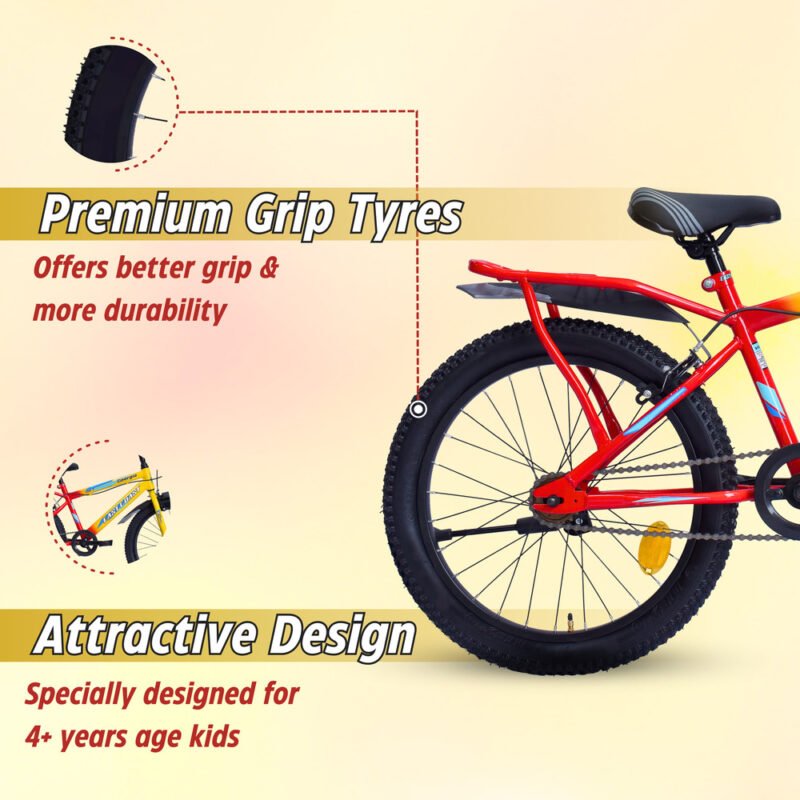 EASTCOAST Georgia Single-Speed Kids Cycle Bicycle 20T Bike for Kids - Dual Shade (Red-Yellow)