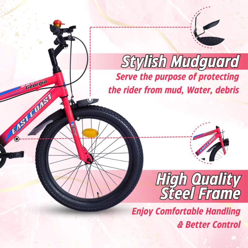 EASTCOAST Georgia Single-Speed Kids Cycle Bicycle | 20T Bike for Kids - Dual Shade (Black-Pink)