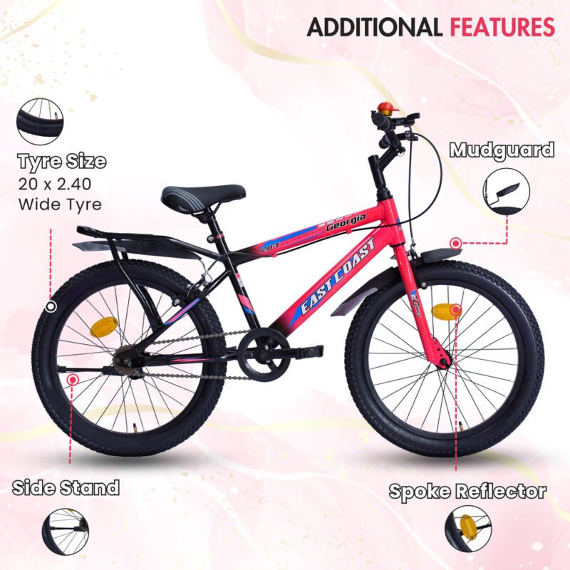 EASTCOAST Georgia Single-Speed Kids Cycle Bicycle | 20T Bike for Kids - Dual Shade (Black-Pink)