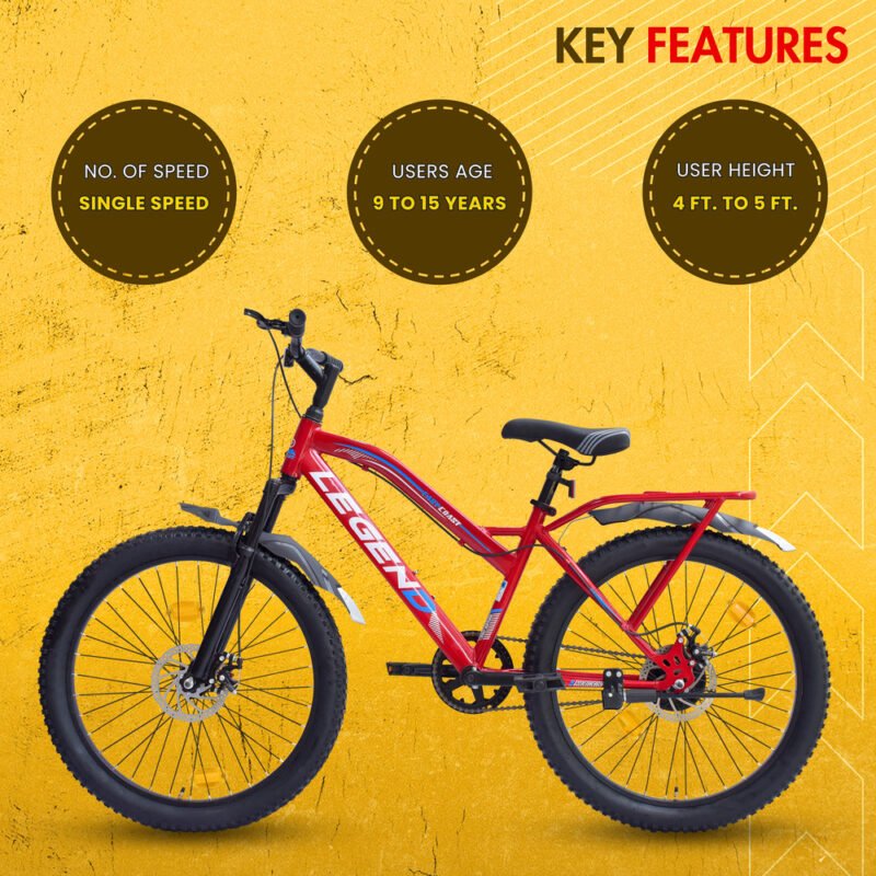 EASTCOAST LEGEND 24T Single-Speed Mountain Bicycle for Kids of 9 to15 yrs Age - Red Color