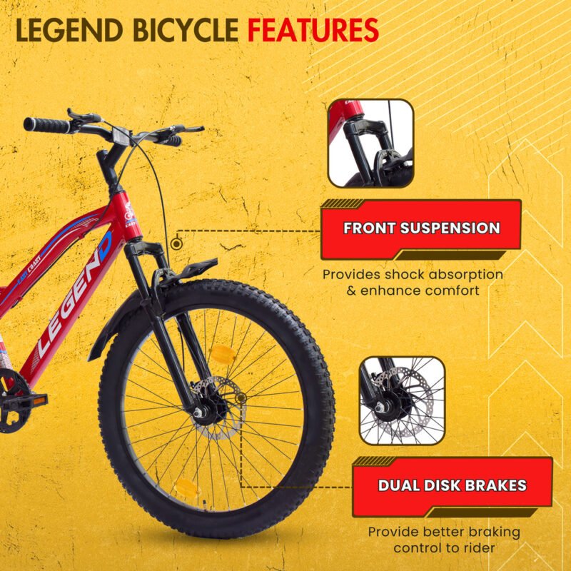 EASTCOAST LEGEND 24T Single-Speed Mountain Bicycle for Kids of 9 to15 yrs Age - Red Color