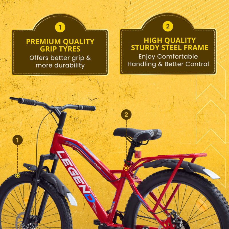EASTCOAST LEGEND 24T Single-Speed Mountain Bicycle for Kids of 9 to15 yrs Age - Red Color