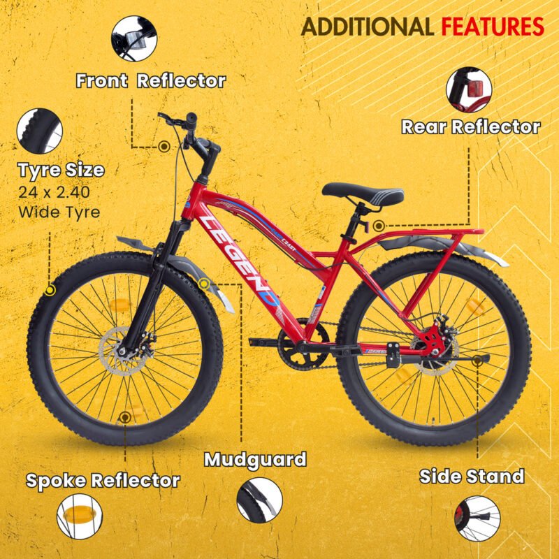 EASTCOAST LEGEND 24T Single-Speed Mountain Bicycle for Kids of 9 to15 yrs Age - Red Color